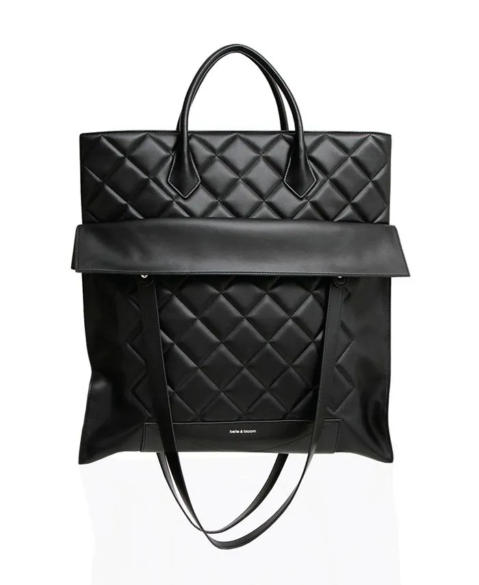 Lost Lovers Belle & Bloom Women's Quilted Leather Tote Bag, Black