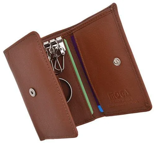 Moga Slim Compact Genuine Leather Key Holder Wallet Pouch for Men & Women (1, Tan)