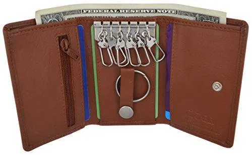 Moga Slim Compact Genuine Leather Key Holder Wallet Pouch for Men & Women (1, Tan)