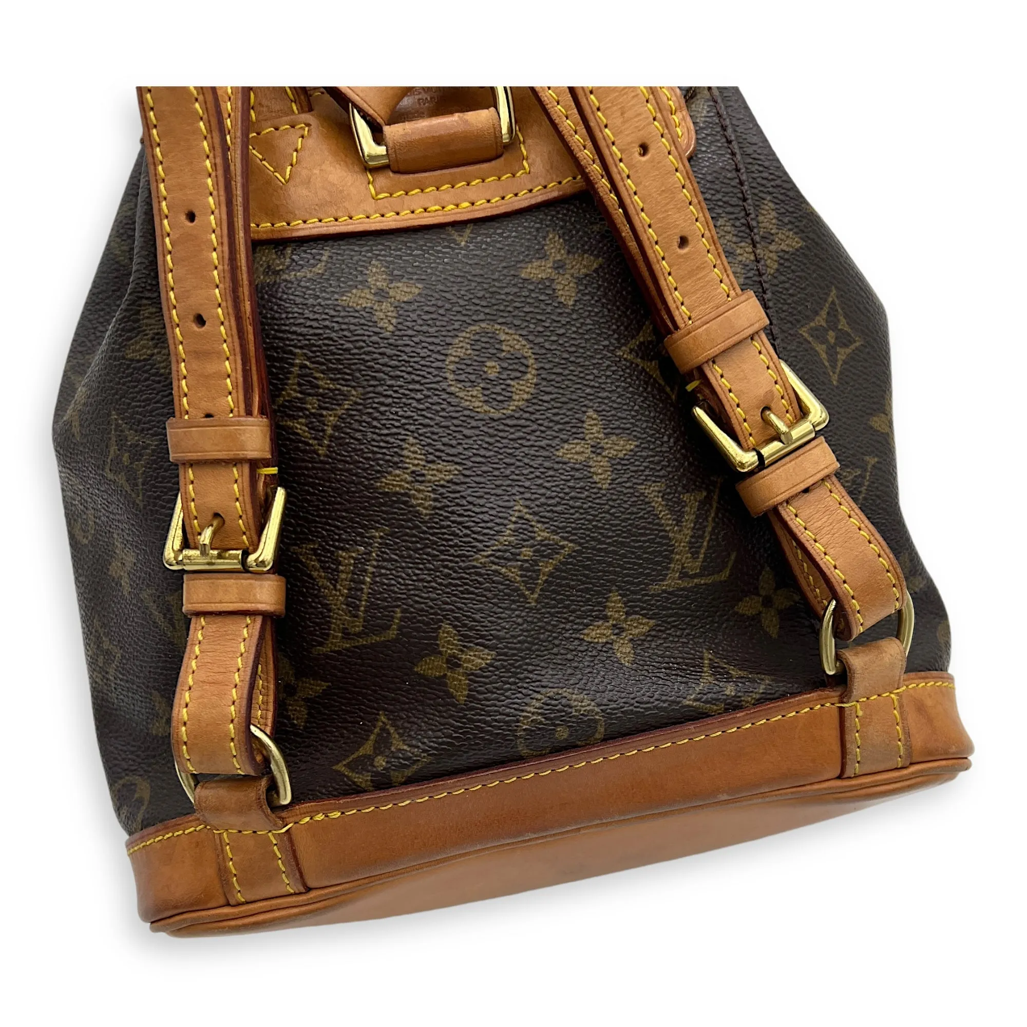 Montsouris Mini Brown Backpack in Monogram Coated Canvas, Gold hardware