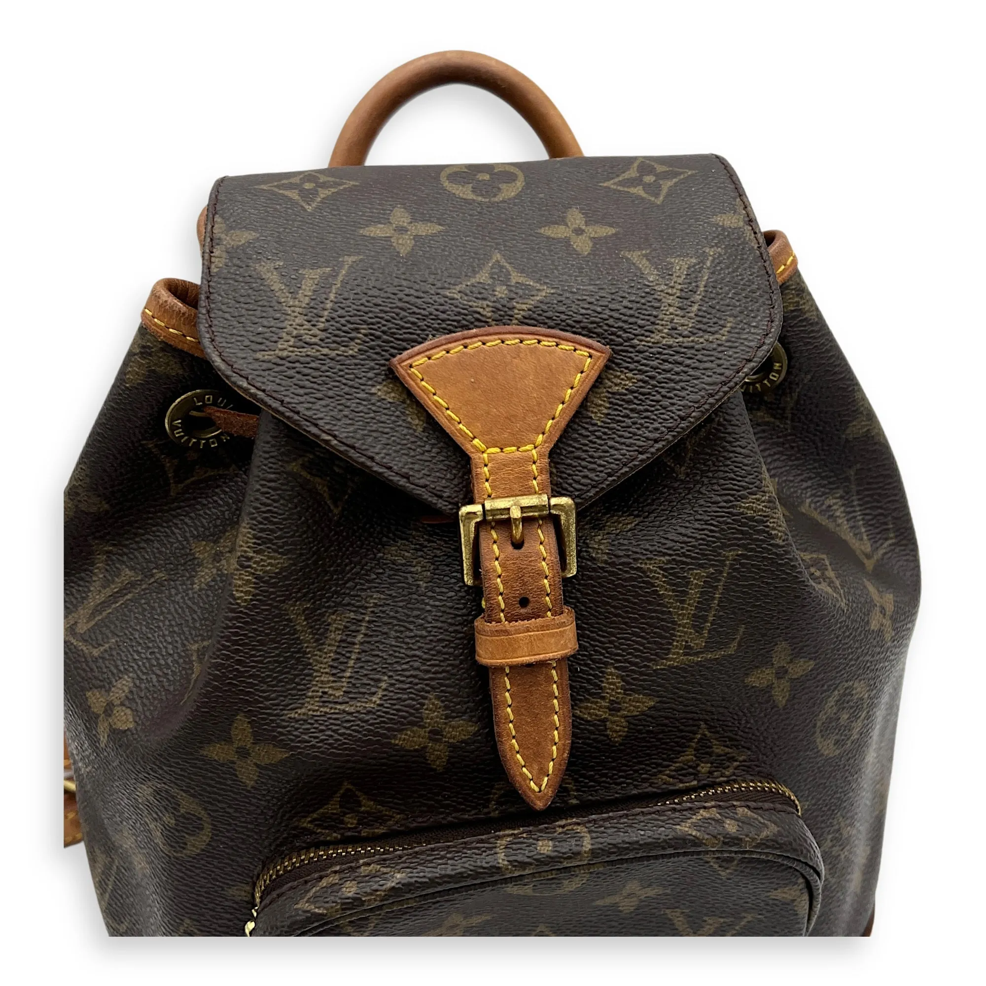 Montsouris Mini Brown Backpack in Monogram Coated Canvas, Gold hardware