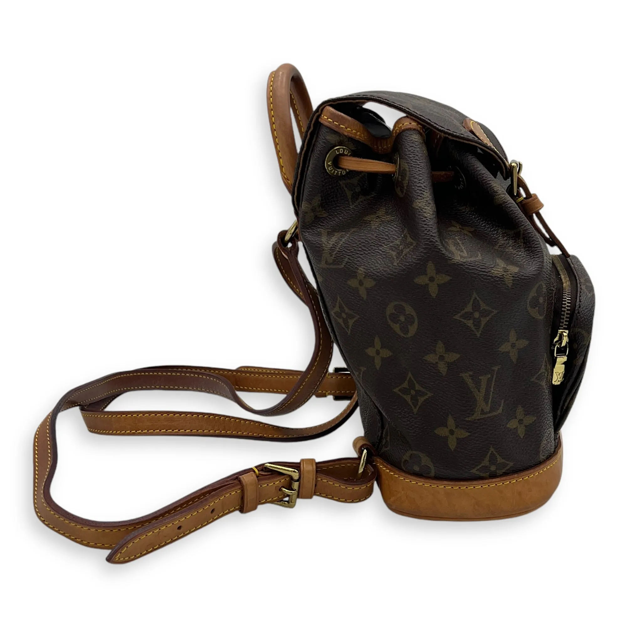 Montsouris Mini Brown Backpack in Monogram Coated Canvas, Gold hardware