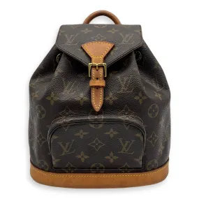 Montsouris Mini Brown Backpack in Monogram Coated Canvas, Gold hardware