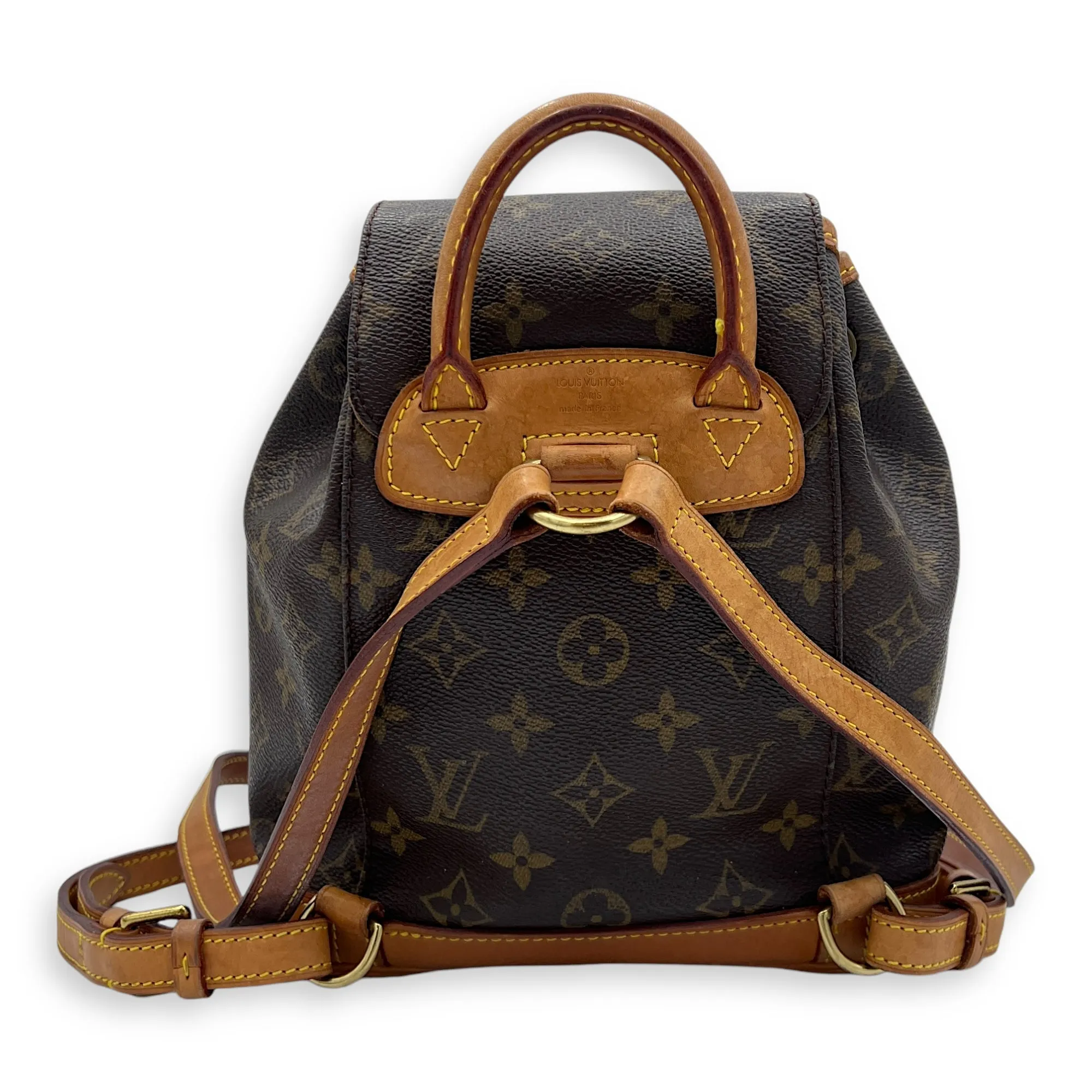 Montsouris Mini Brown Backpack in Monogram Coated Canvas, Gold hardware