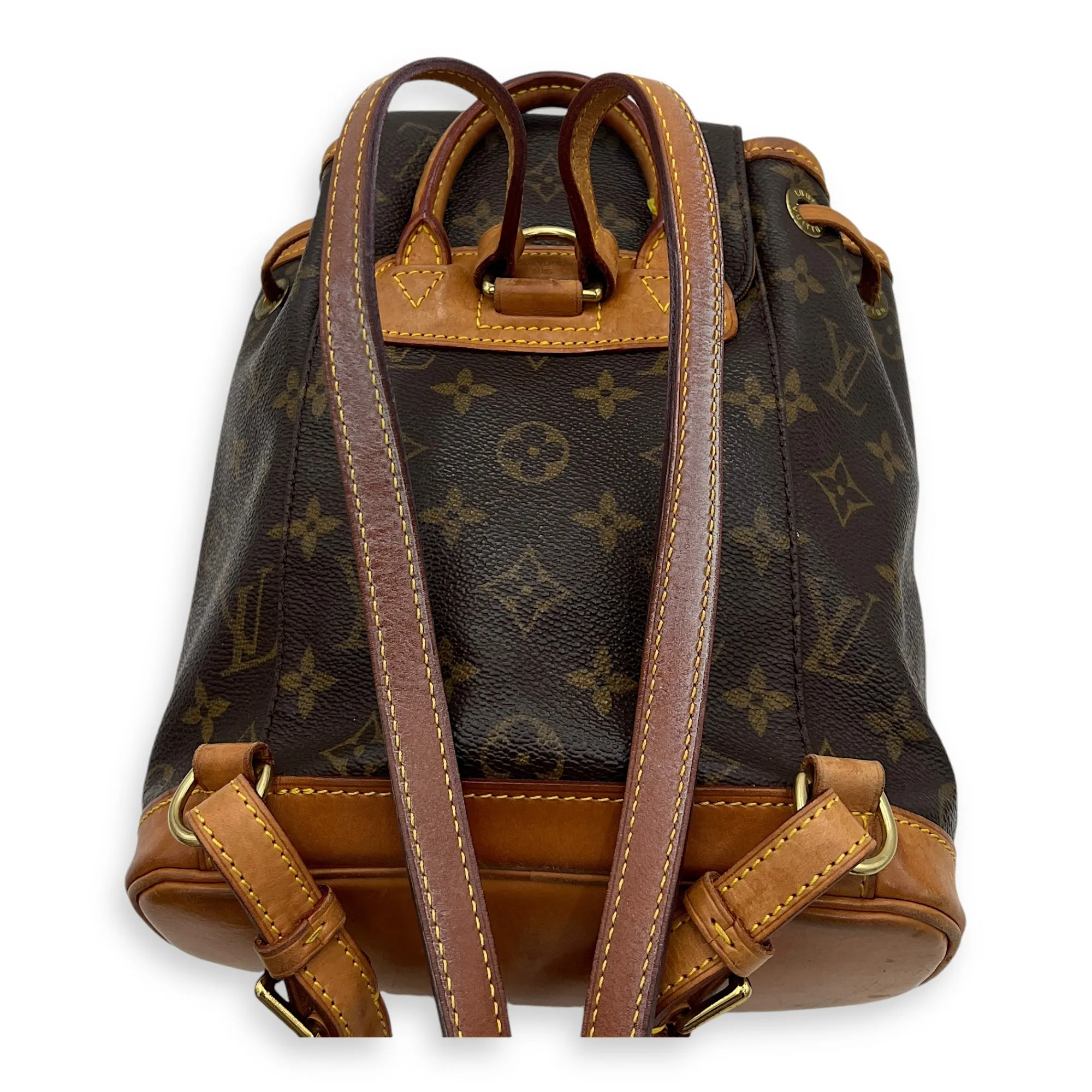 Montsouris Mini Brown Backpack in Monogram Coated Canvas, Gold hardware