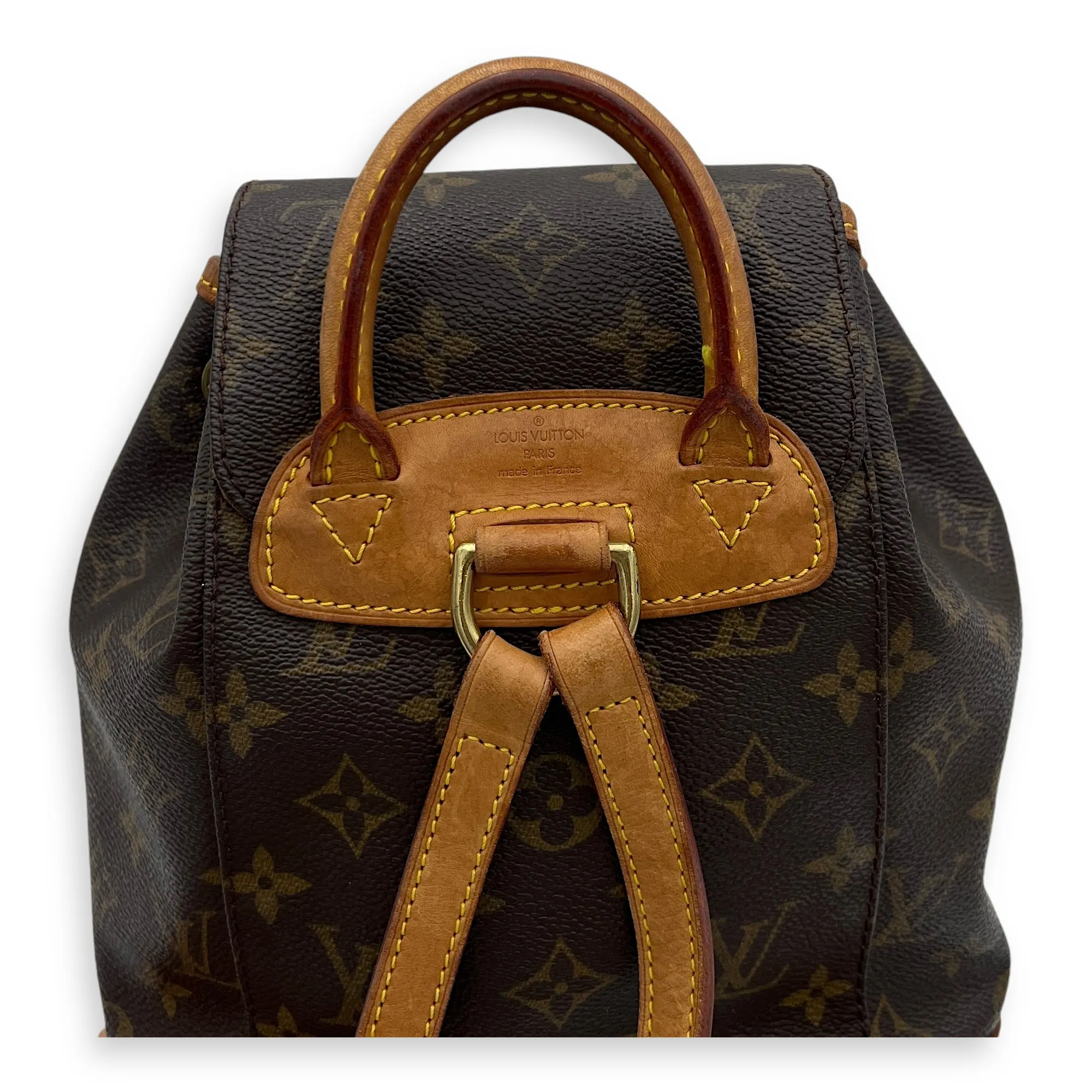 Montsouris Mini Brown Backpack in Monogram Coated Canvas, Gold hardware