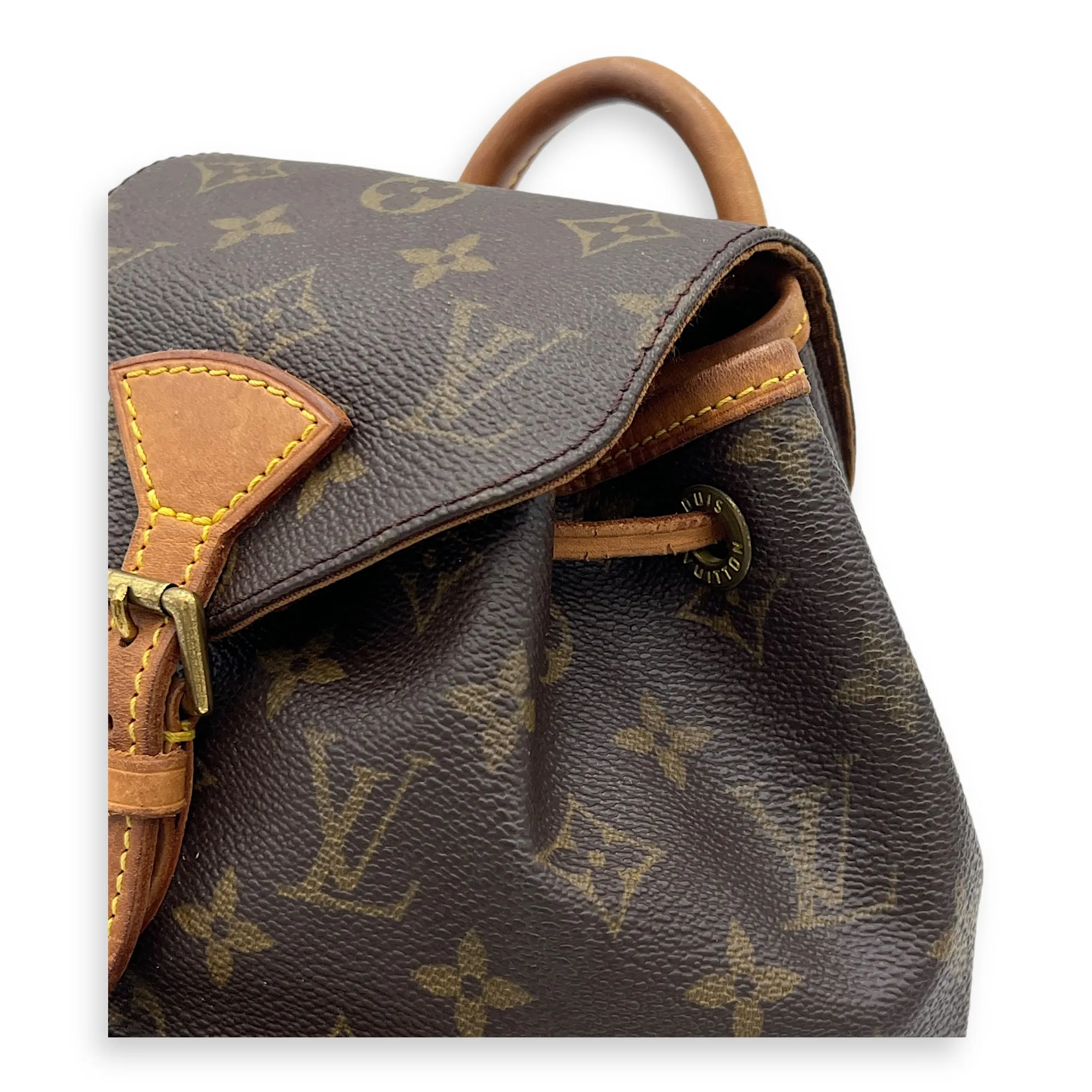 Montsouris Mini Brown Backpack in Monogram Coated Canvas, Gold hardware