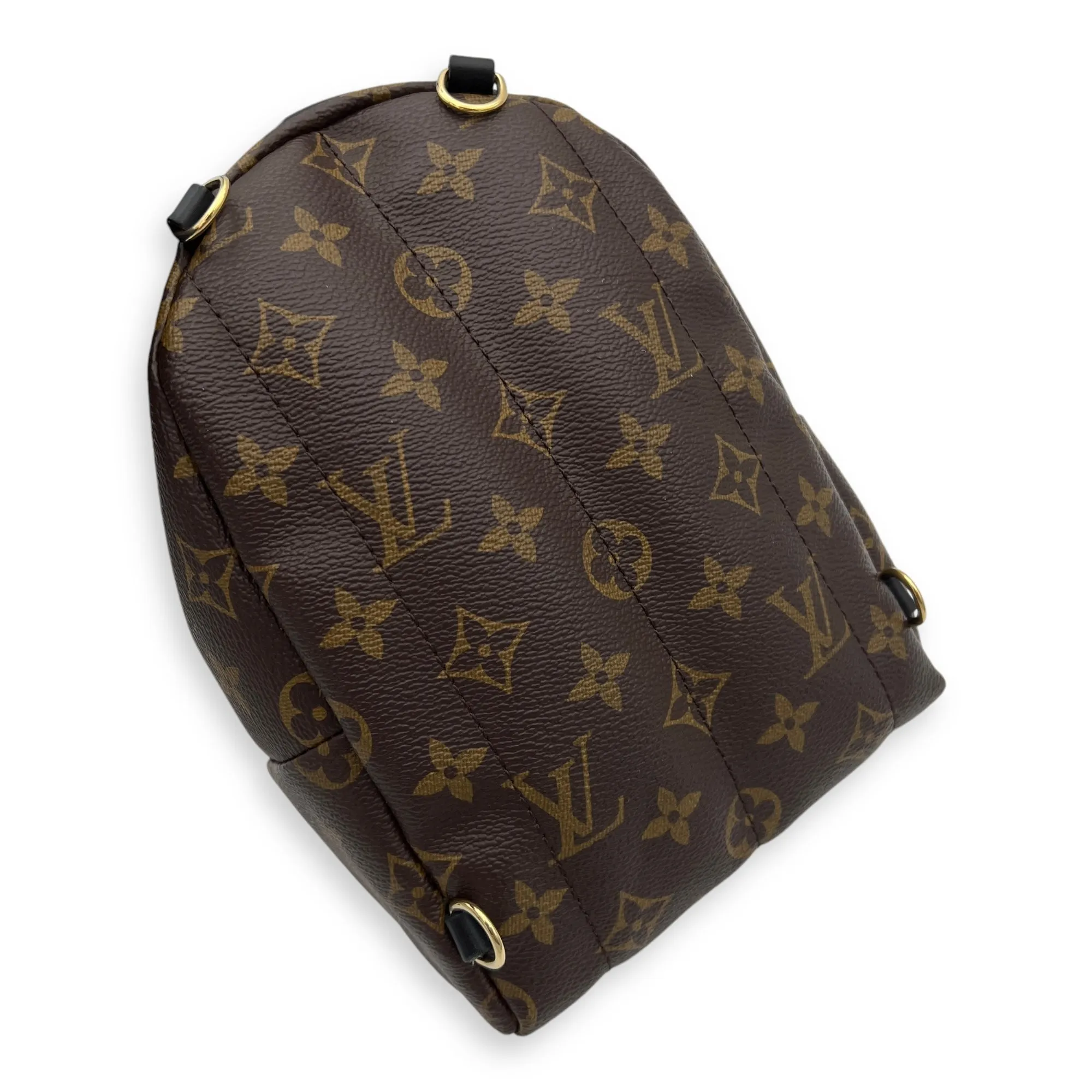 Palm Springs Backpack Mini Brown in Monogram Coated Canvas, Gold hardware