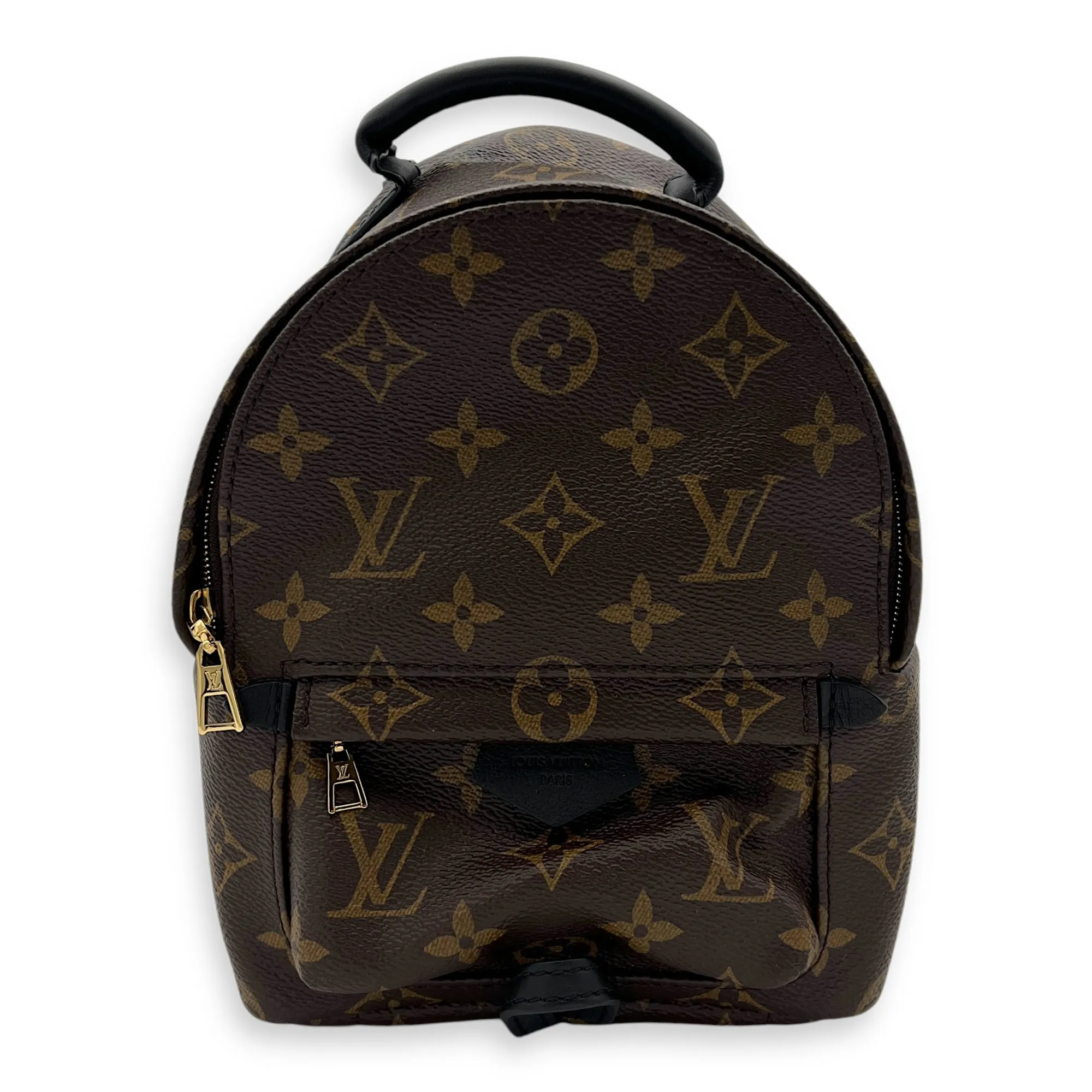 Palm Springs Backpack Mini Brown in Monogram Coated Canvas, Gold hardware