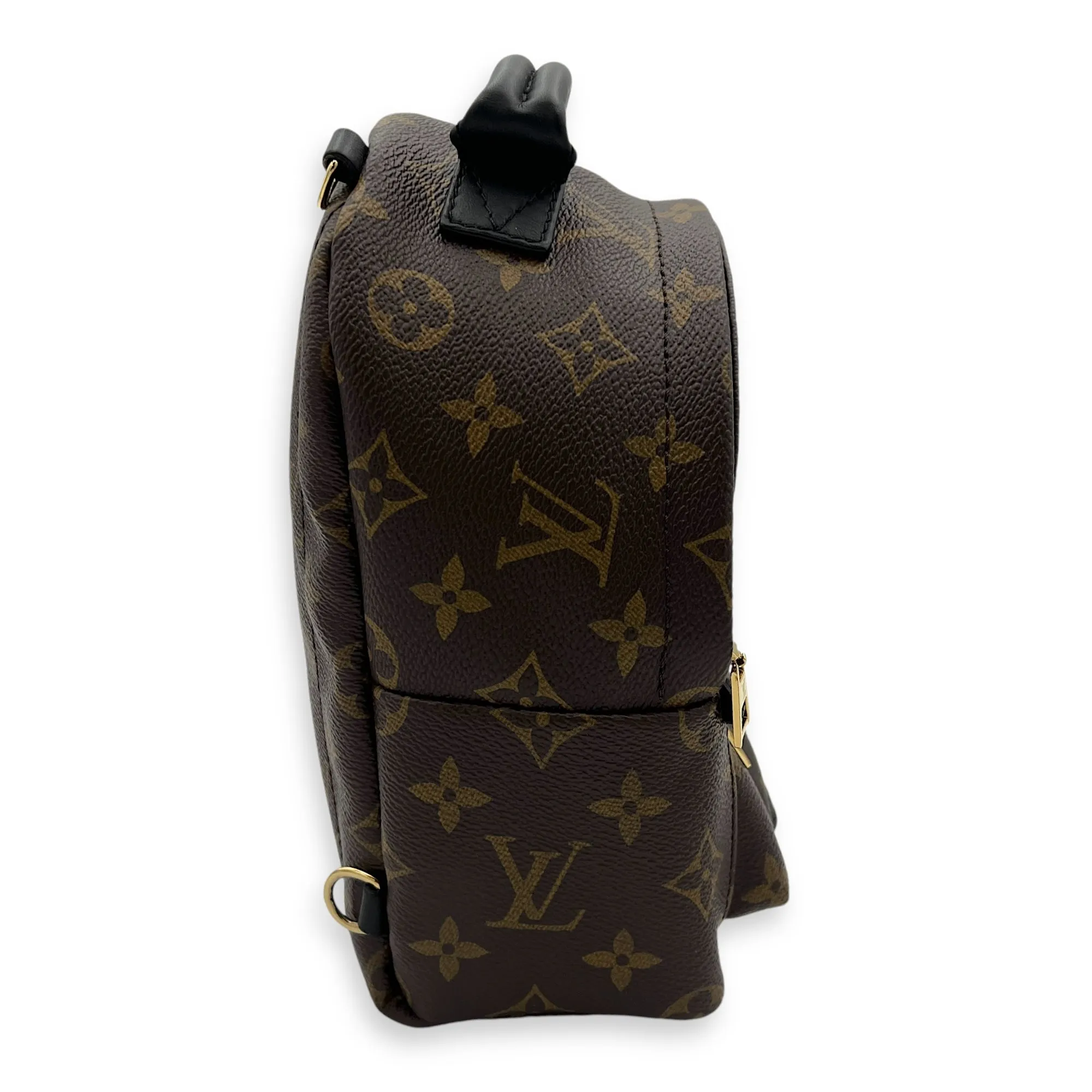 Palm Springs Backpack Mini Brown in Monogram Coated Canvas, Gold hardware