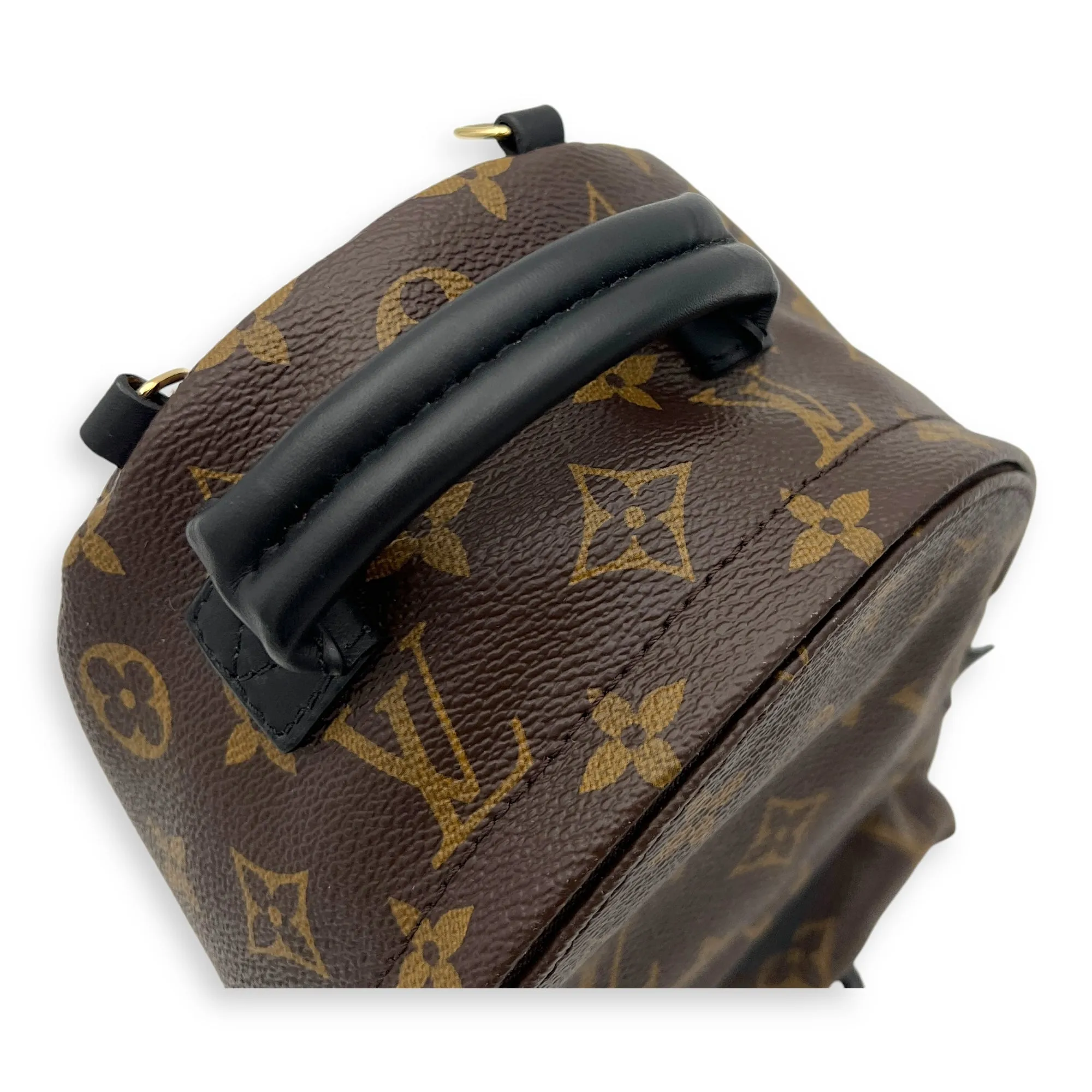 Palm Springs Backpack Mini Brown in Monogram Coated Canvas, Gold hardware