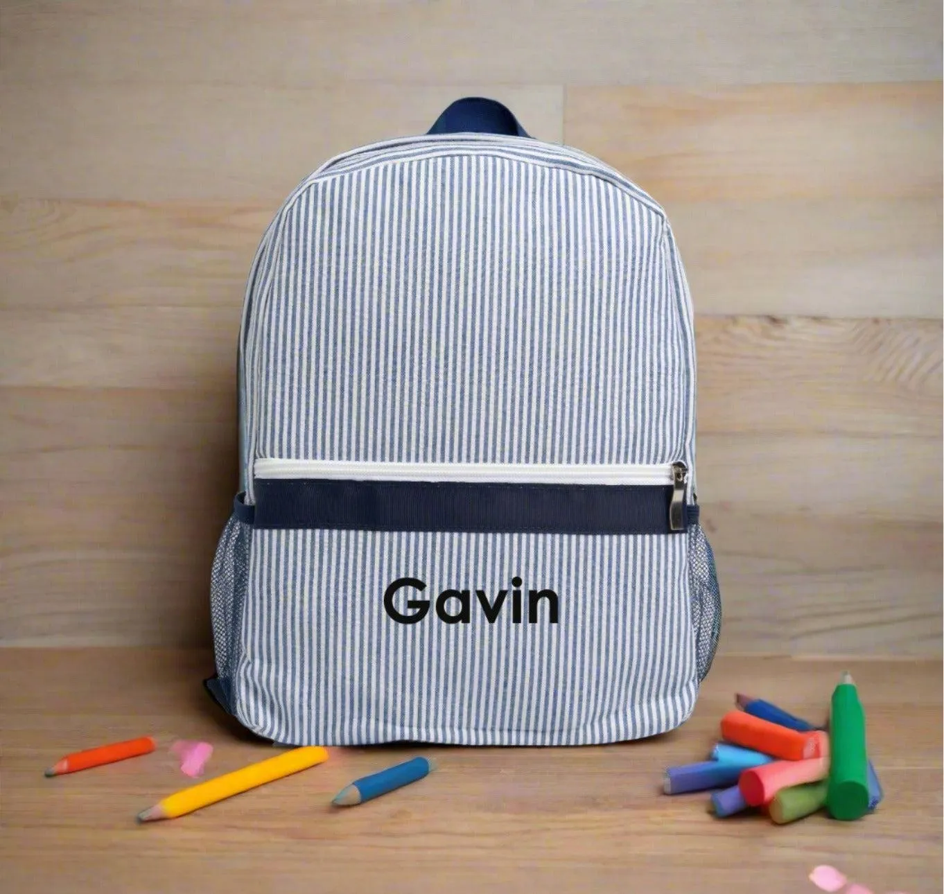 Personalized Seersucker Kids Embroidered Backpack