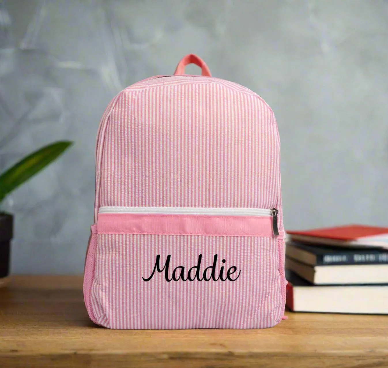 Personalized Seersucker Kids Embroidered Backpack