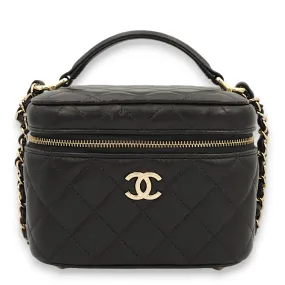 Quilted Black Vanity Bag in Lambskin, Gold hardware