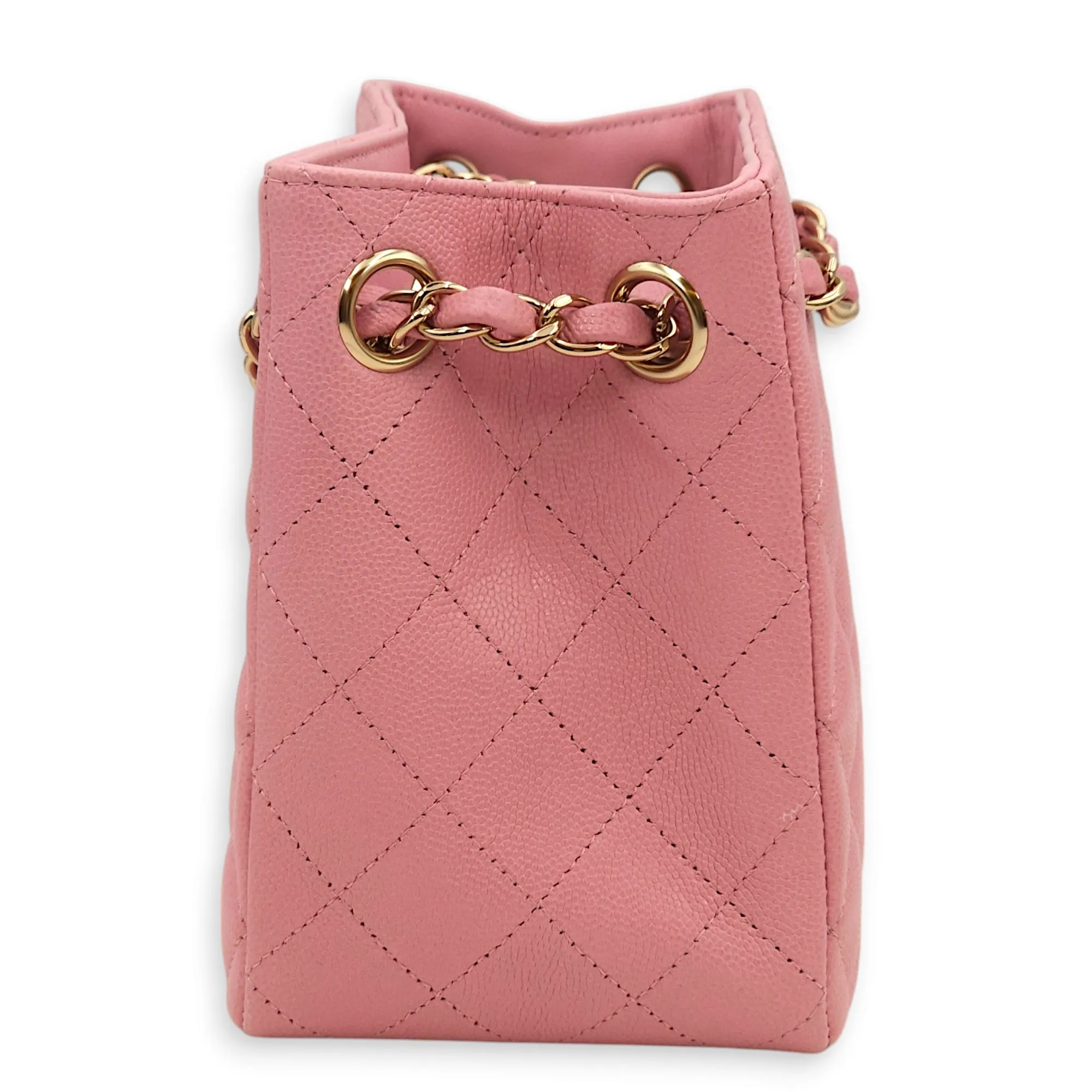 Quilted Bucket Mini Pink Shoulder Bag in Caviar, Gold hardware