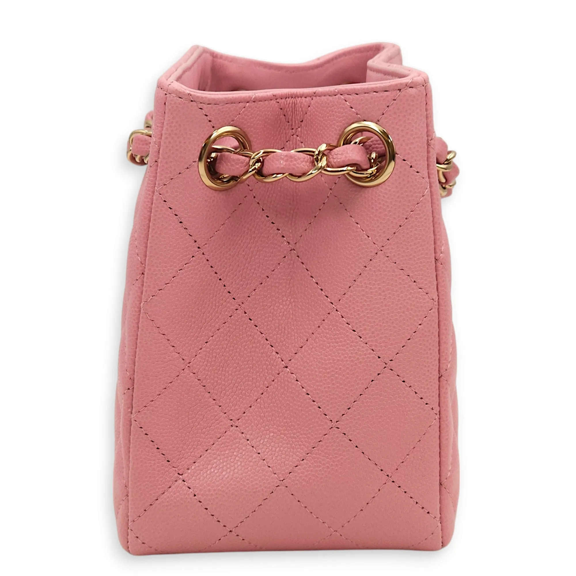 Quilted Bucket Mini Pink Shoulder Bag in Caviar, Gold hardware