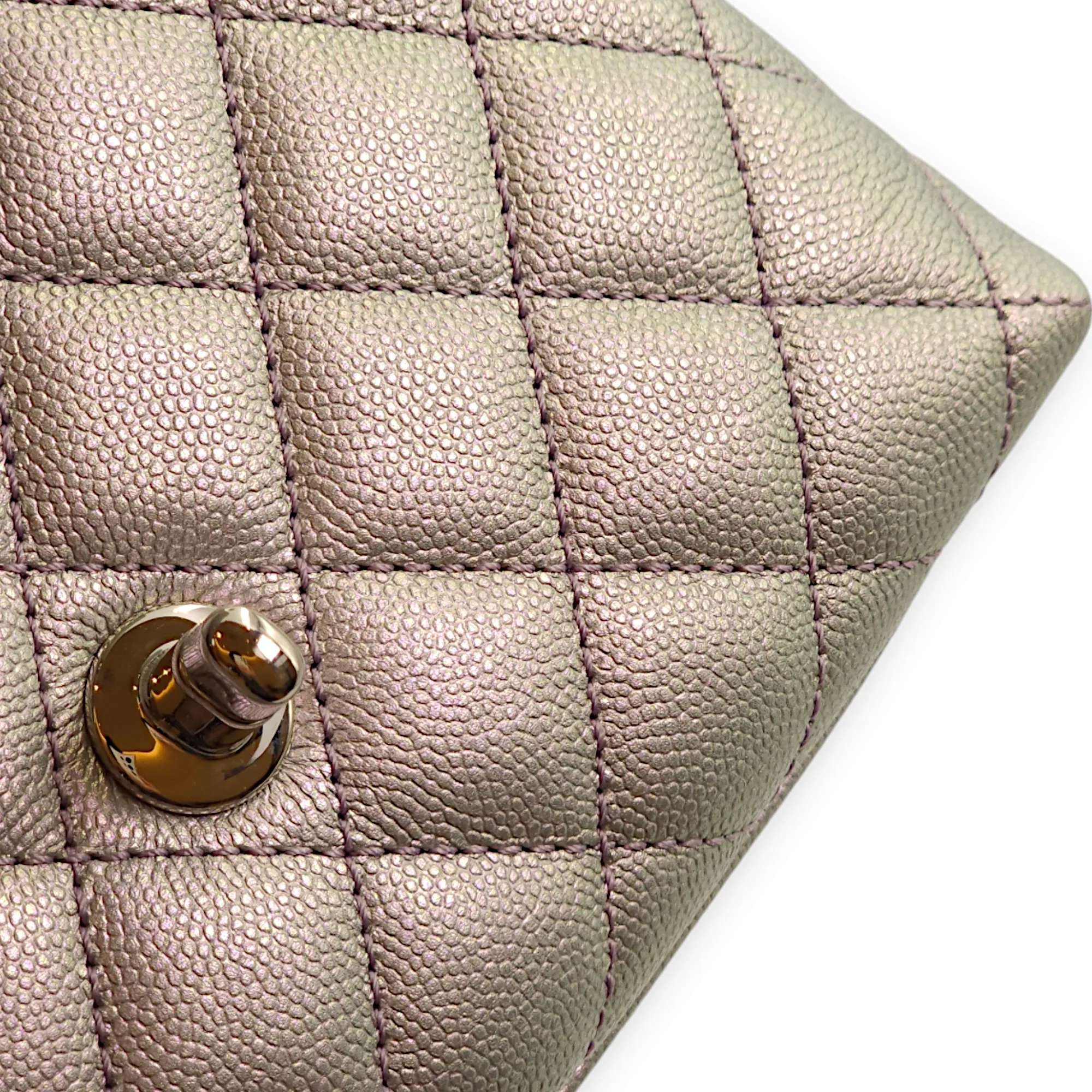 Quilted CoCo Mini Iridescent Purple Top Handle Bag in Caviar Leather, 3-Tone hardware