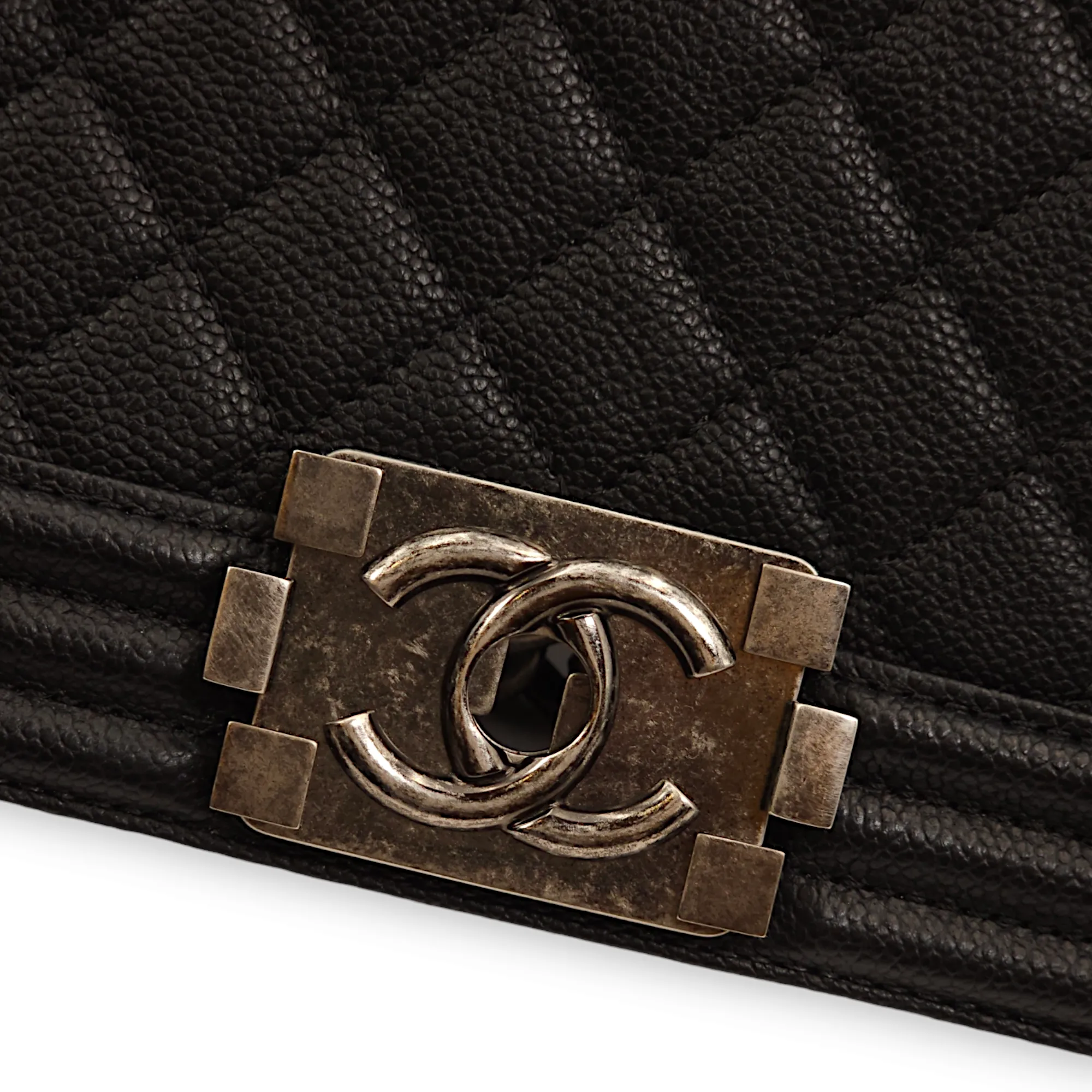 Quilted Le Boy Medium Black Shoulder Bag in Caviar Leather, Ruthenium hardware