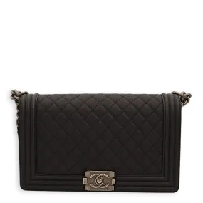 Quilted Le Boy Medium Black Shoulder Bag in Caviar Leather, Ruthenium hardware