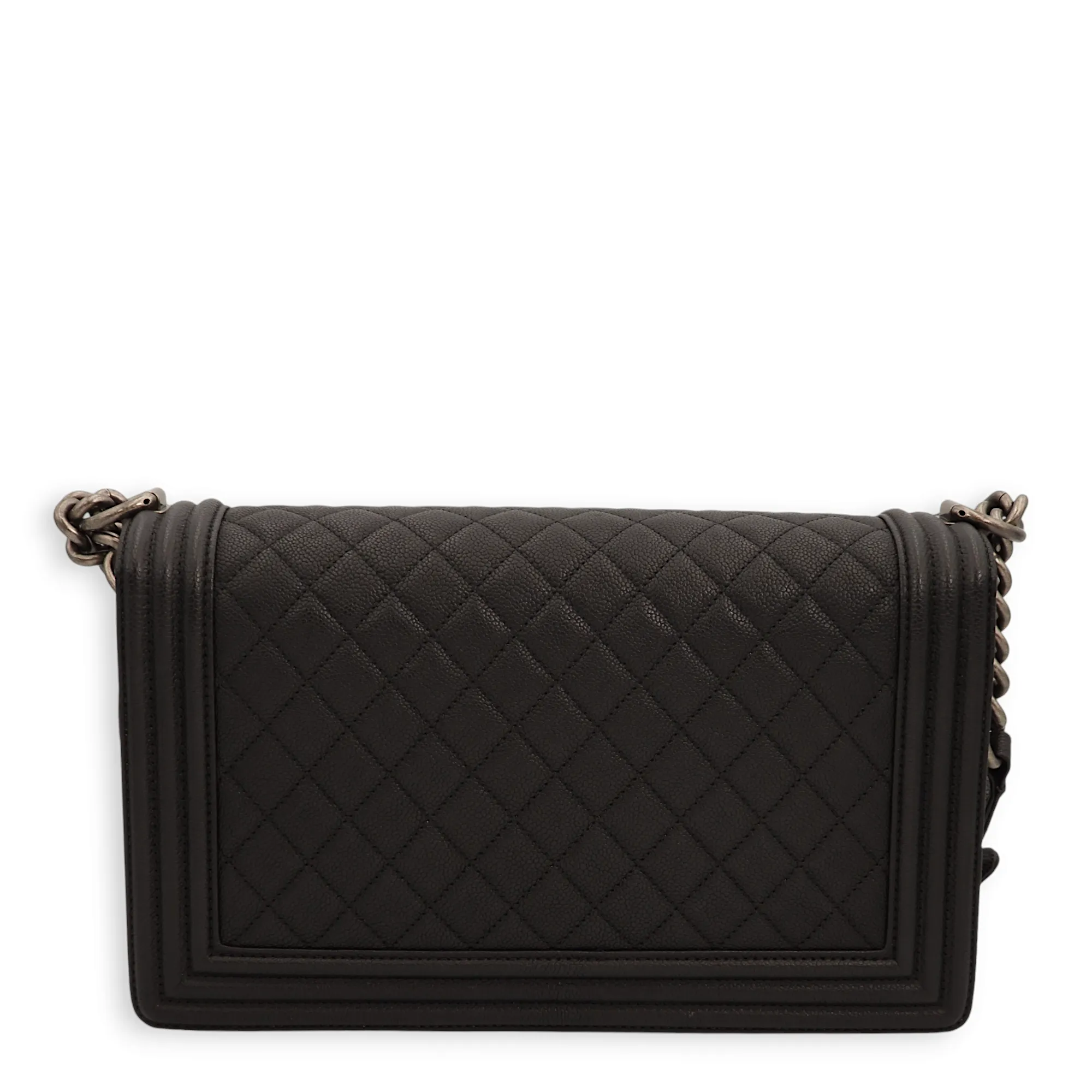 Quilted Le Boy Medium Black Shoulder Bag in Caviar Leather, Ruthenium hardware