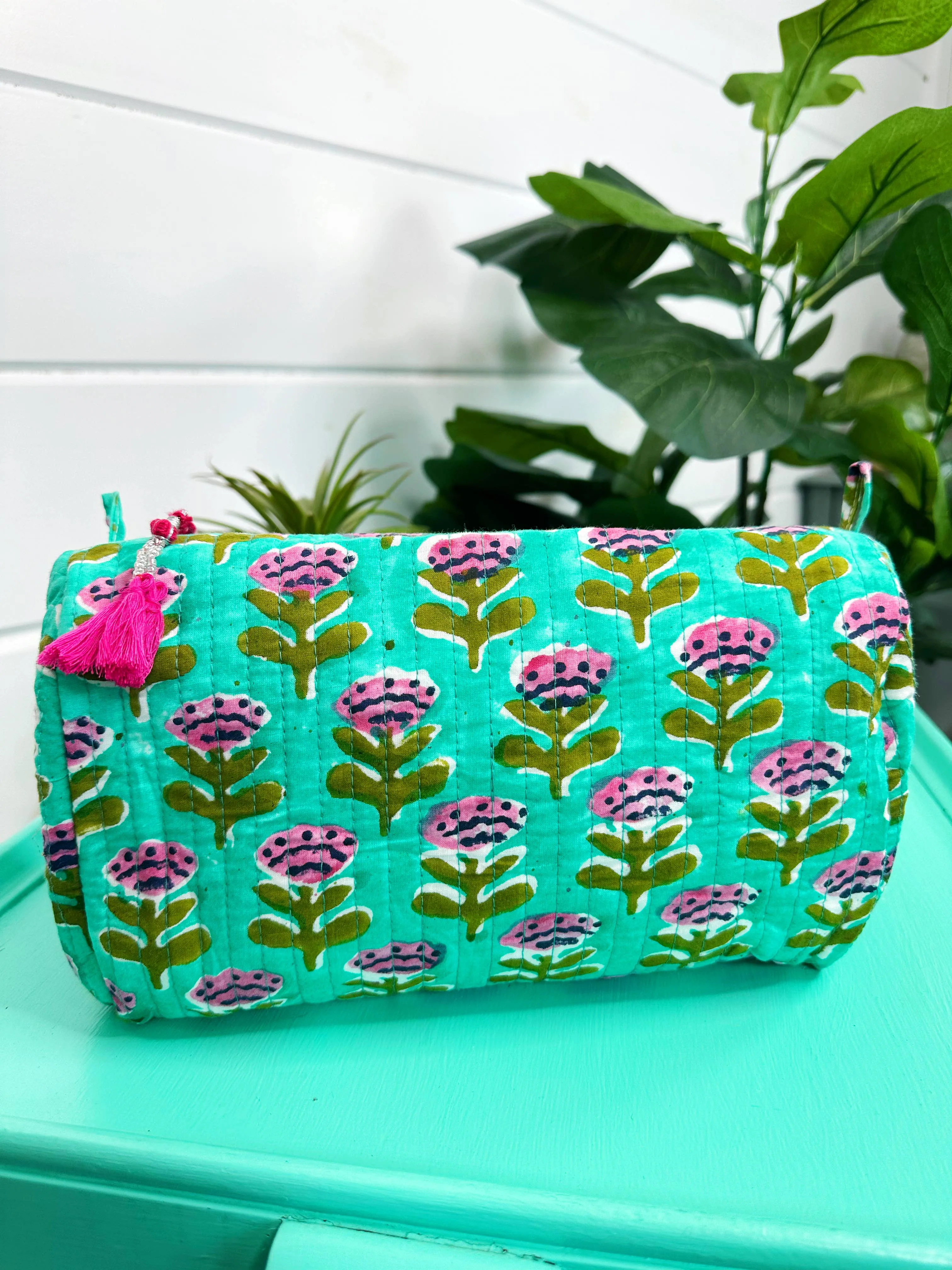 Quilted Makeup Bags | Cosmetic Toiletry Bag | Aqua Floral