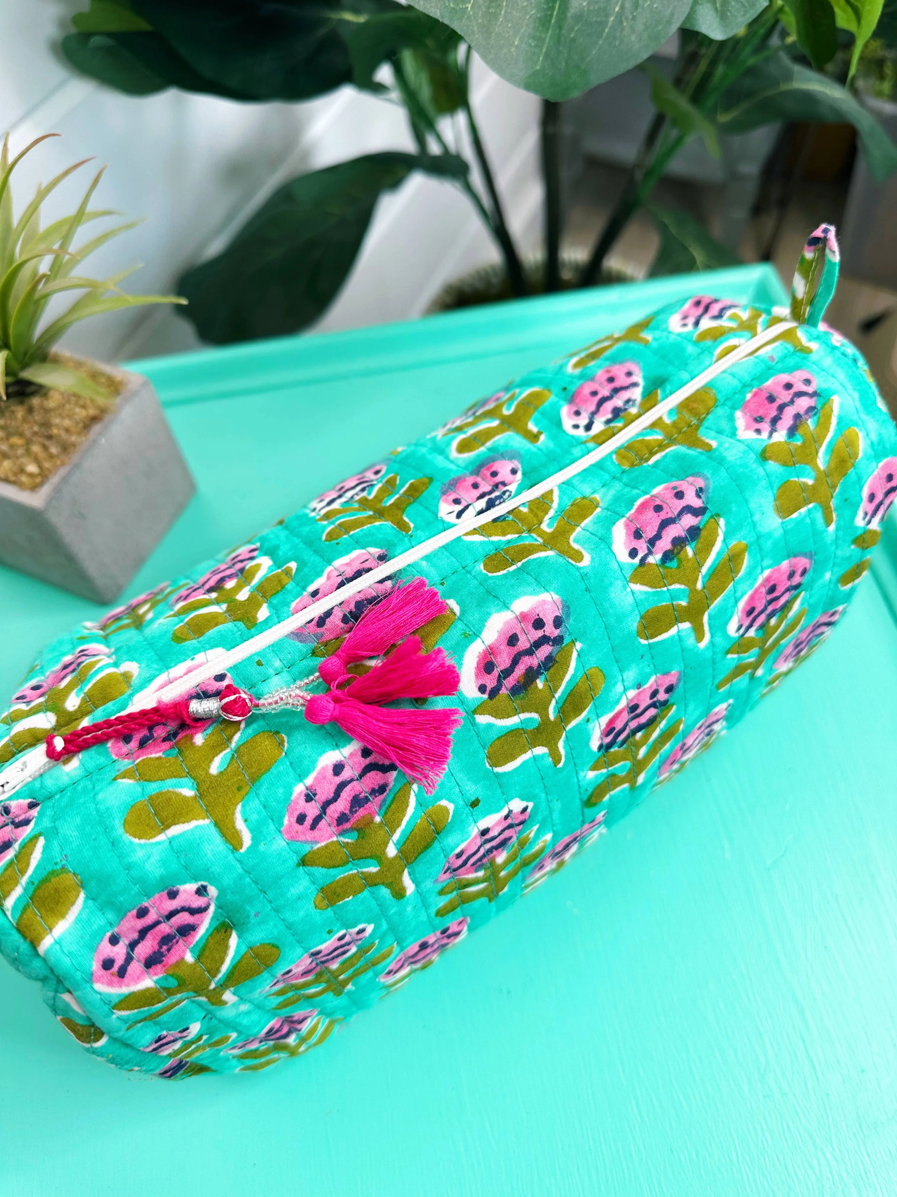 Quilted Makeup Bags | Cosmetic Toiletry Bag | Aqua Floral