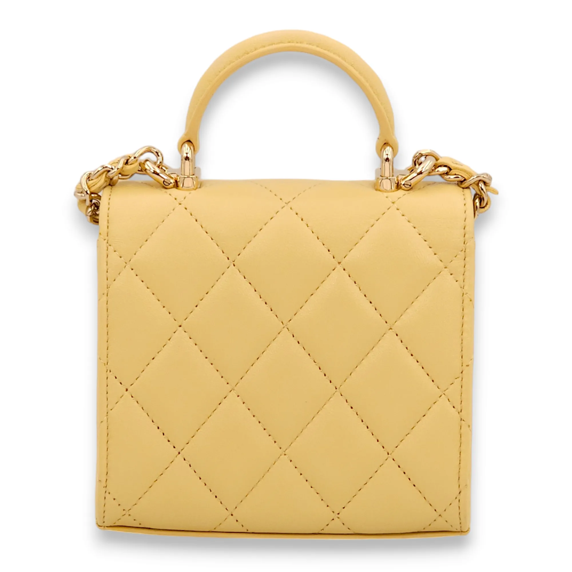 Quilted Mini Yellow Top Handle Bag in Lambskin, Gold hardware