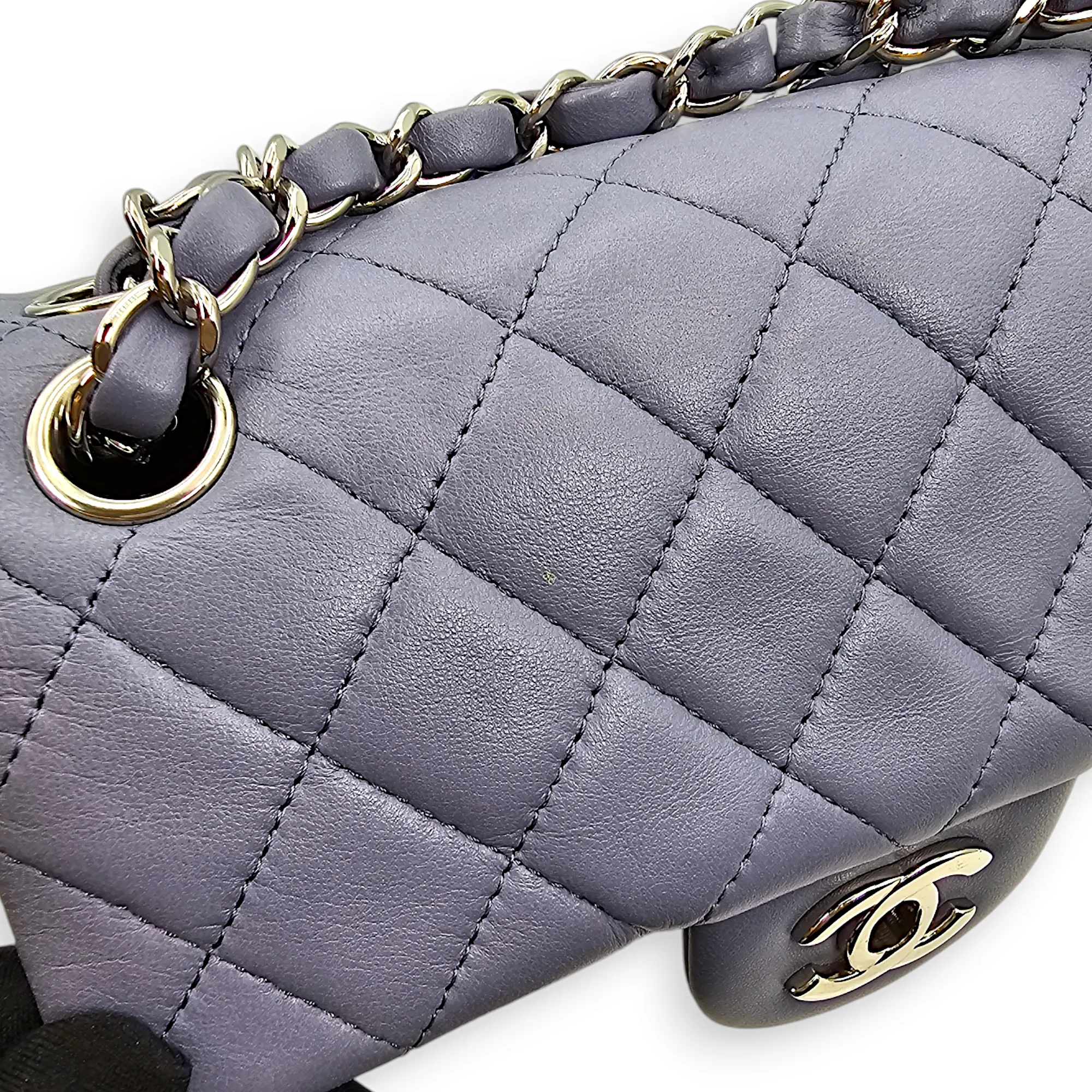 Quilted Rectangle Mini Purple Crossbody Bag in Lambskin, Palladium hardware