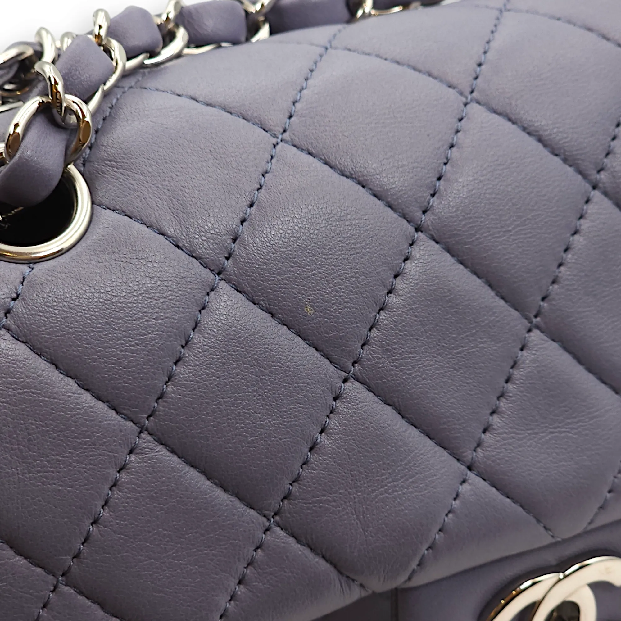 Quilted Rectangle Mini Purple Crossbody Bag in Lambskin, Palladium hardware