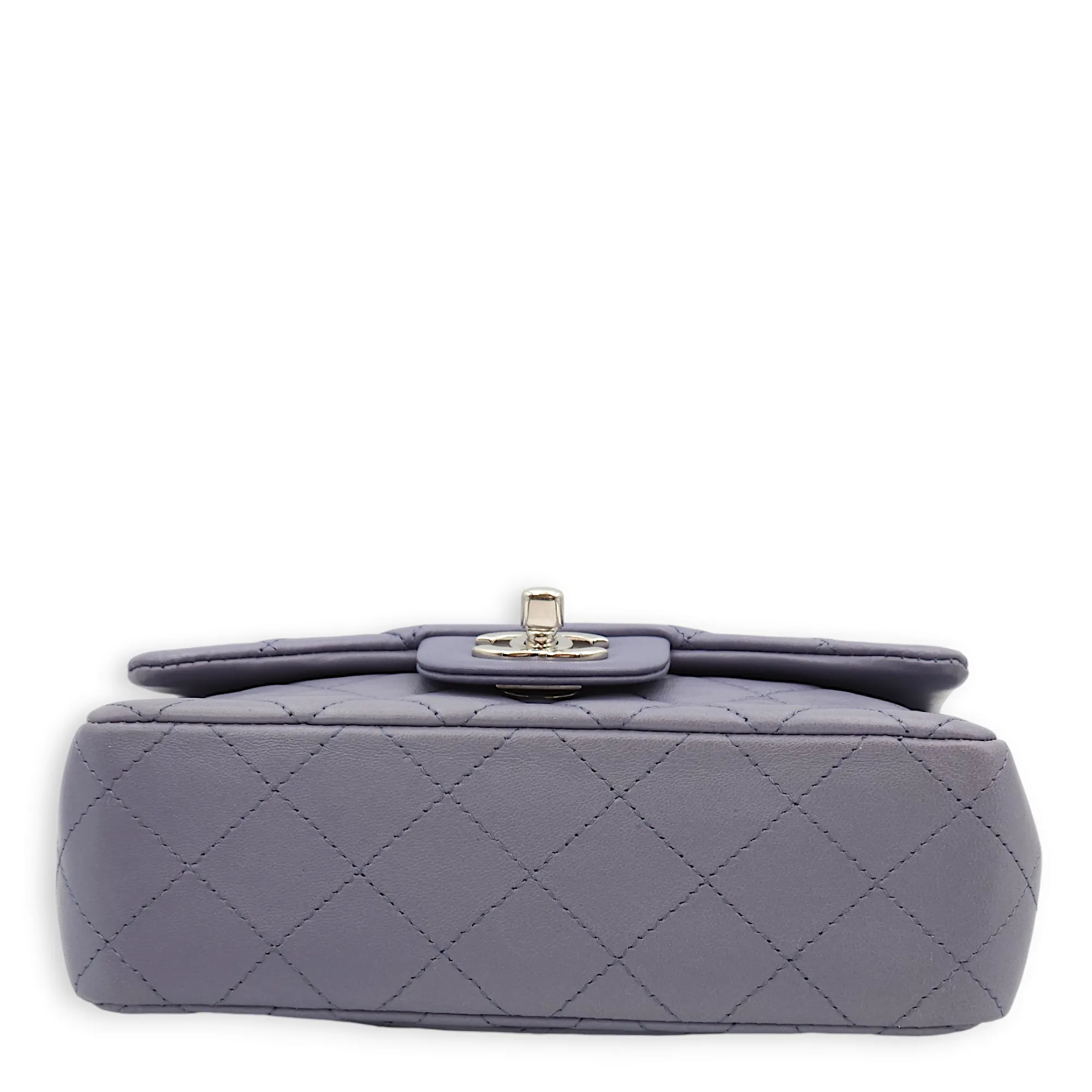 Quilted Rectangle Mini Purple Crossbody Bag in Lambskin, Palladium hardware