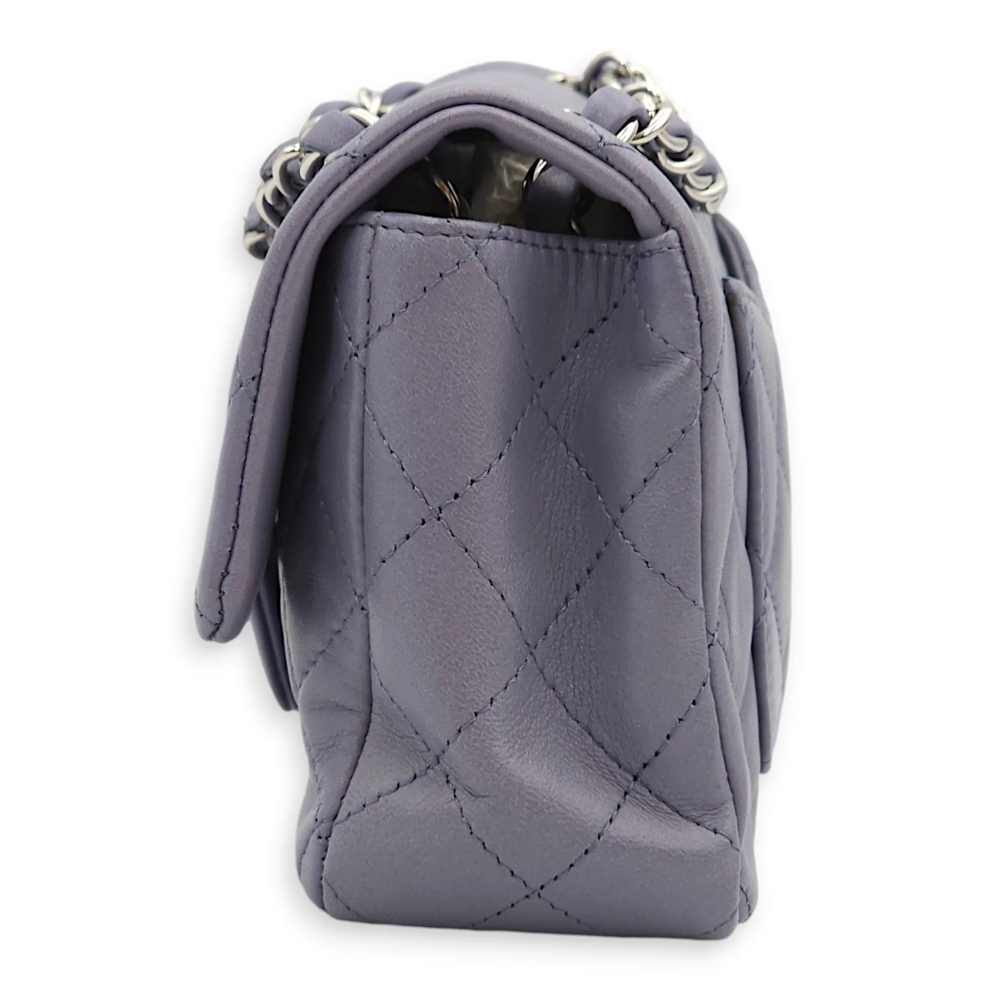 Quilted Rectangle Mini Purple Crossbody Bag in Lambskin, Palladium hardware