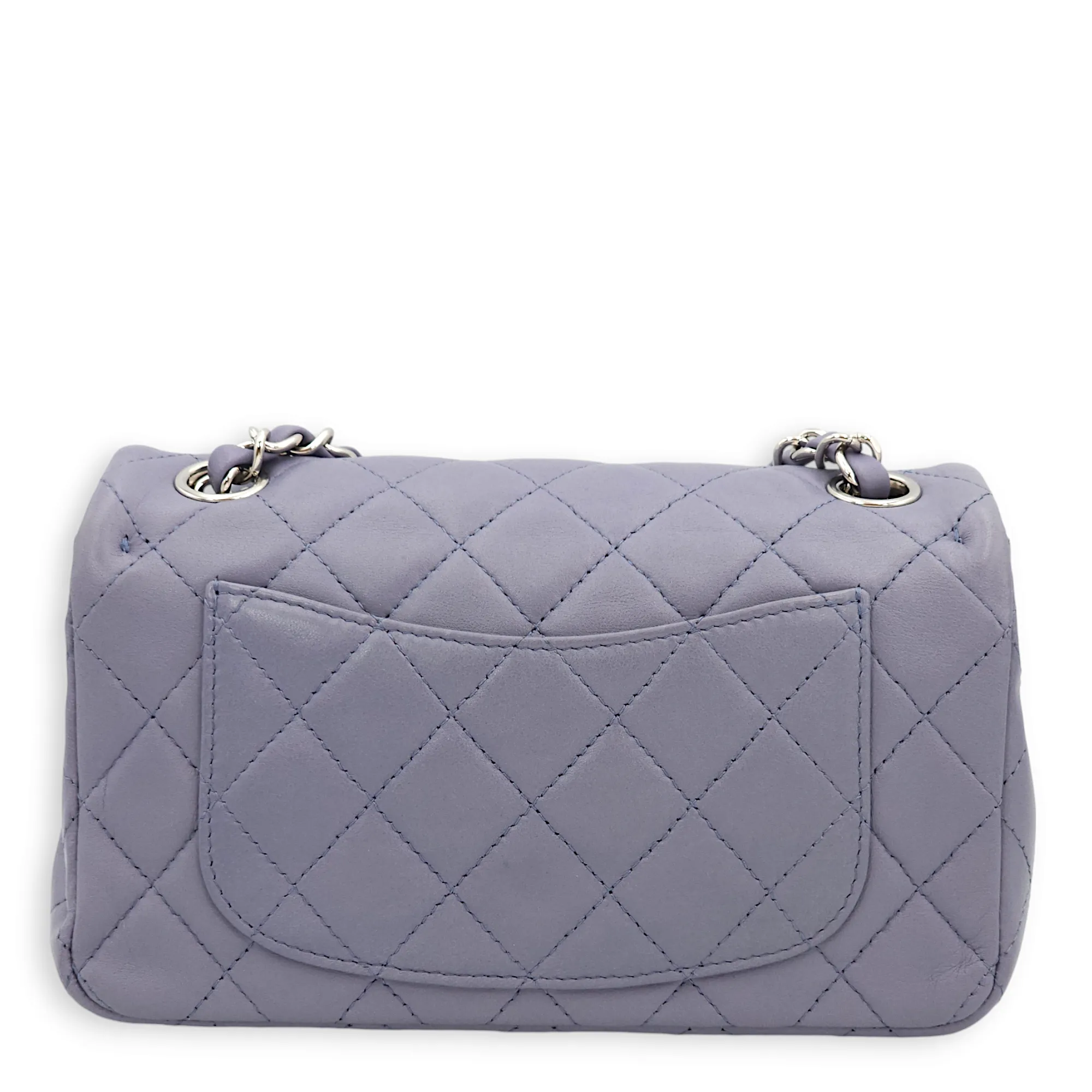 Quilted Rectangle Mini Purple Crossbody Bag in Lambskin, Palladium hardware