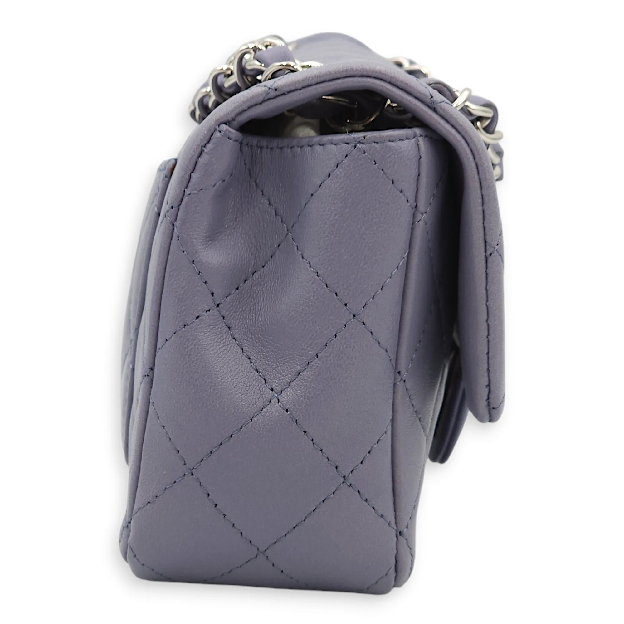 Quilted Rectangle Mini Purple Crossbody Bag in Lambskin, Palladium hardware