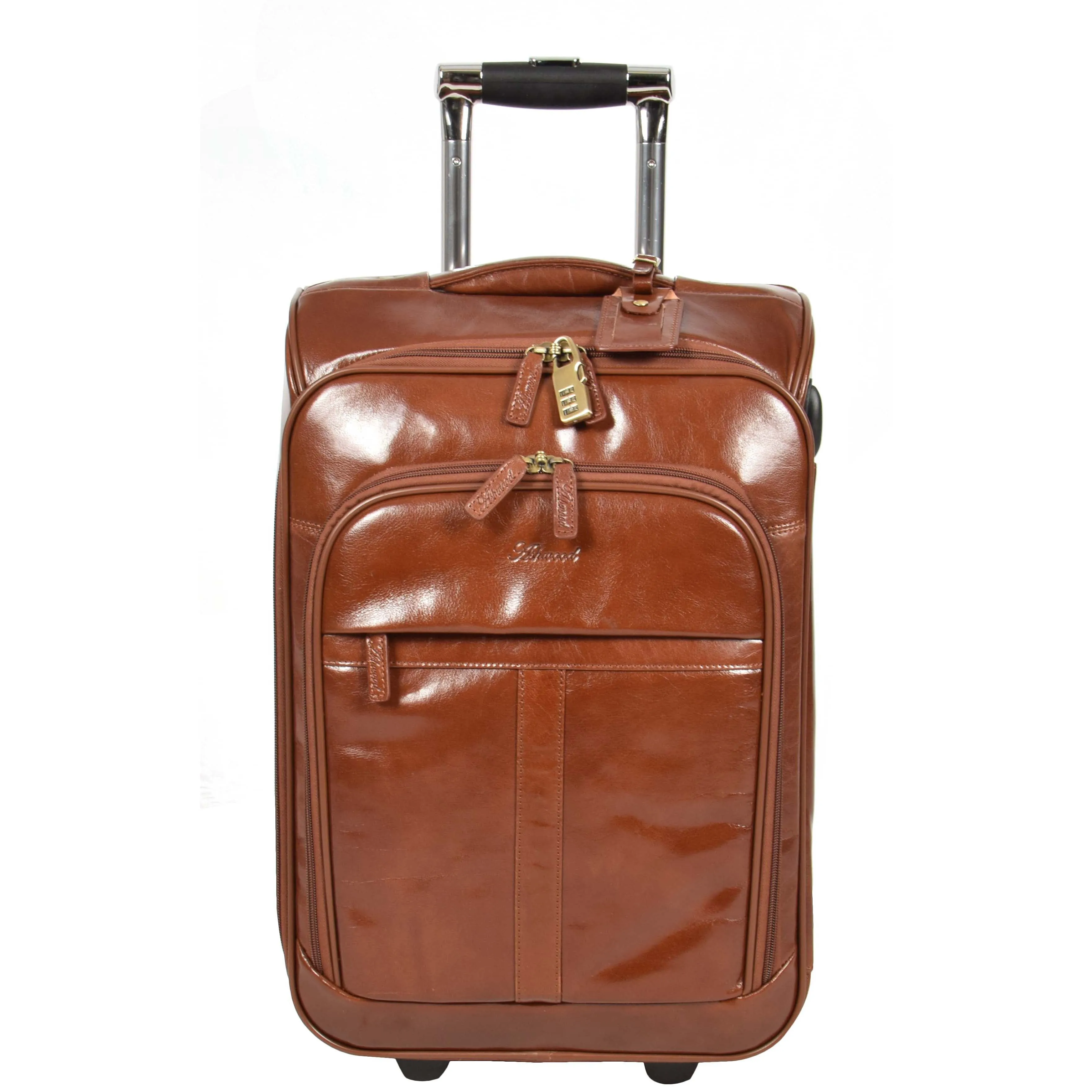 Real Leather Suitcase Cabin Trolley Hand Luggage A0518 Chestnut