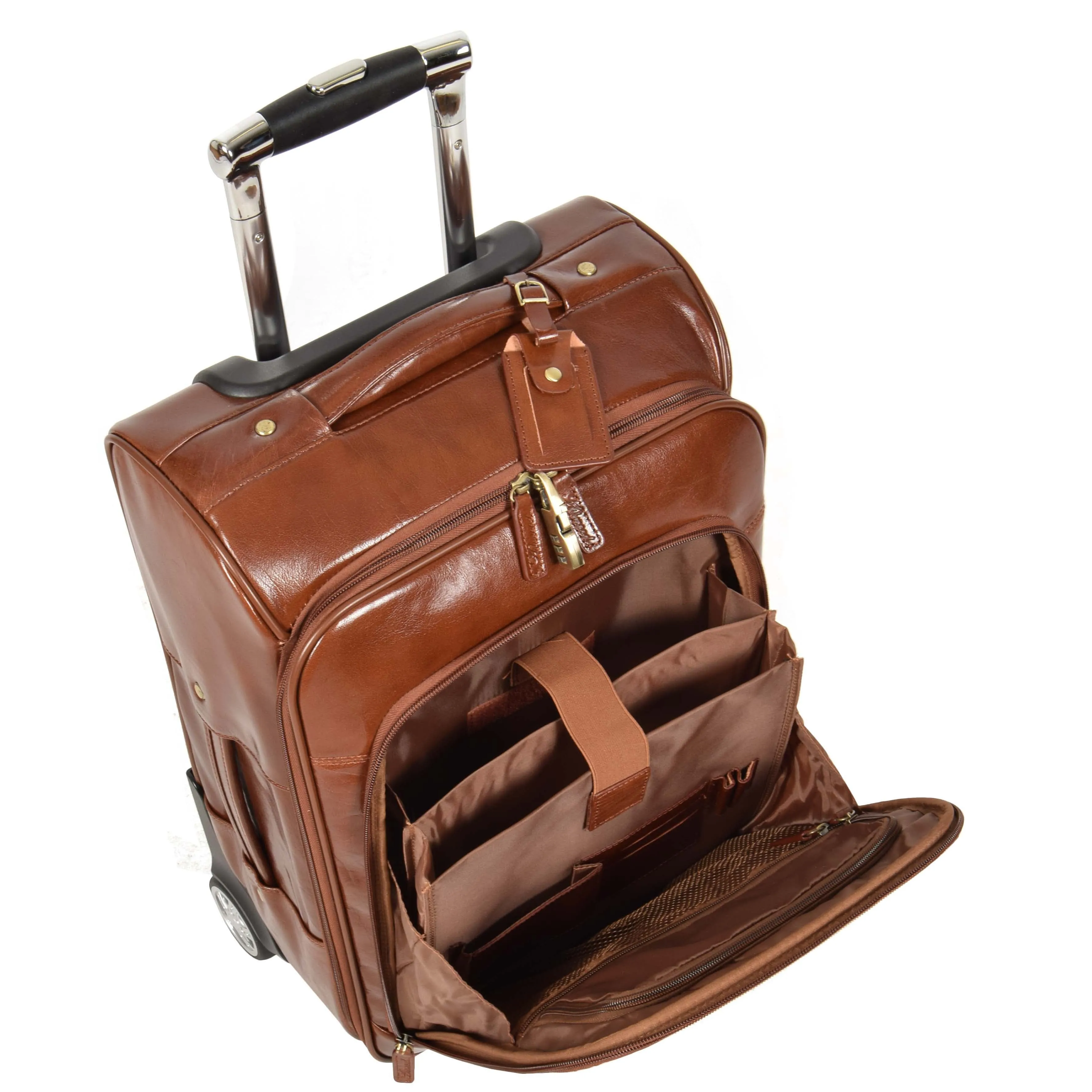 Real Leather Suitcase Cabin Trolley Hand Luggage A0518 Chestnut