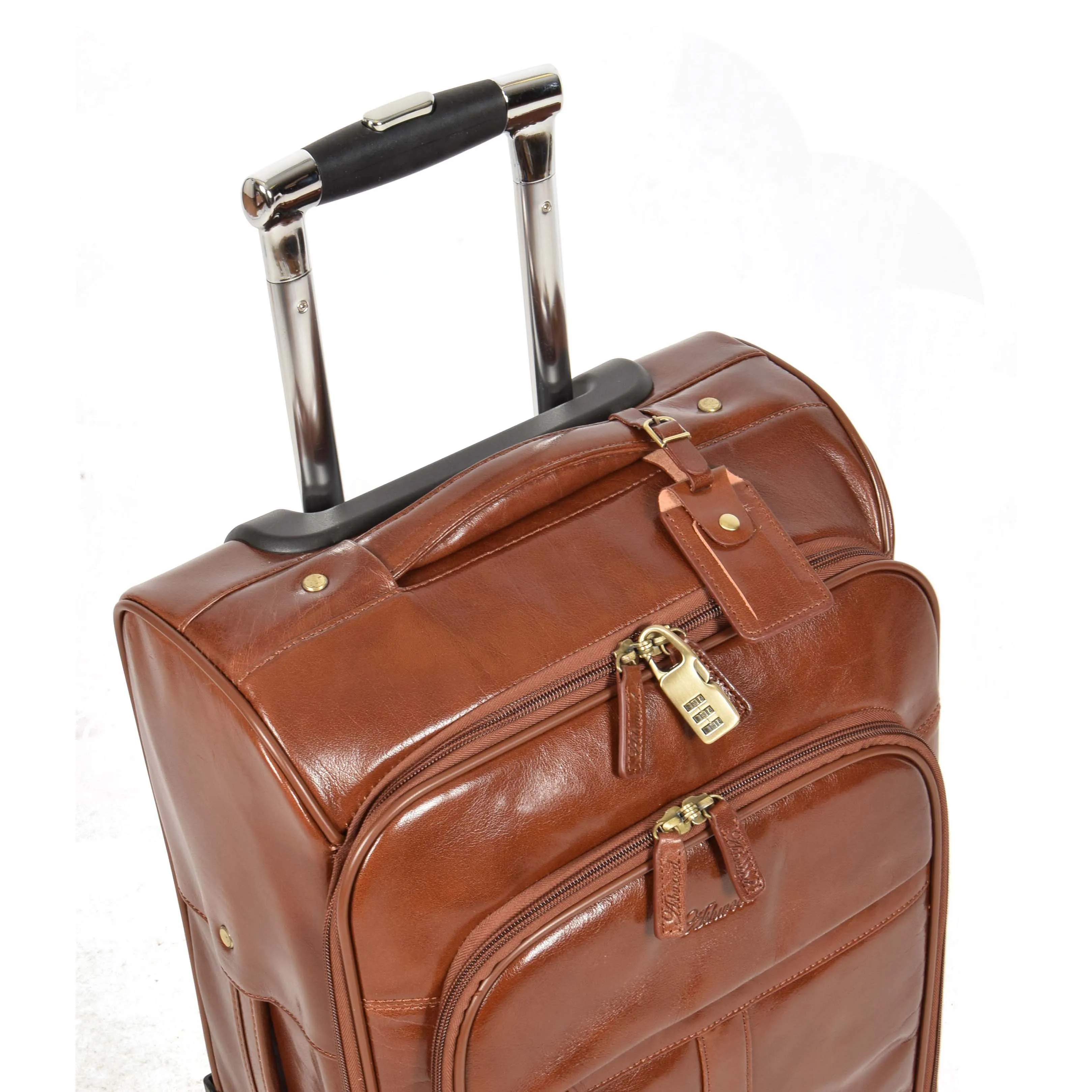 Real Leather Suitcase Cabin Trolley Hand Luggage A0518 Chestnut