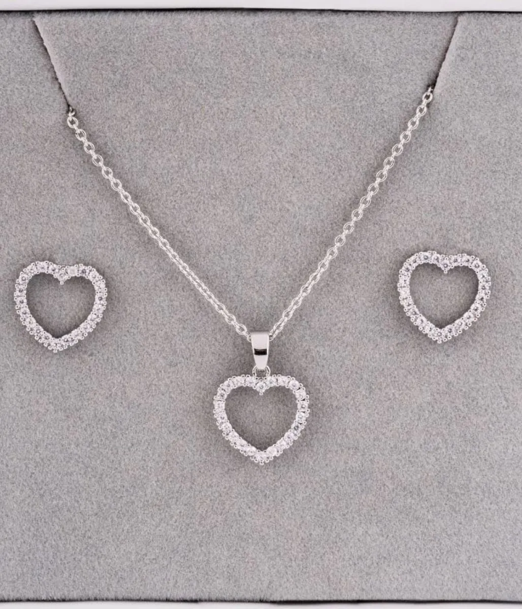 Silver Heart Necklace & Earring Jewellery Set