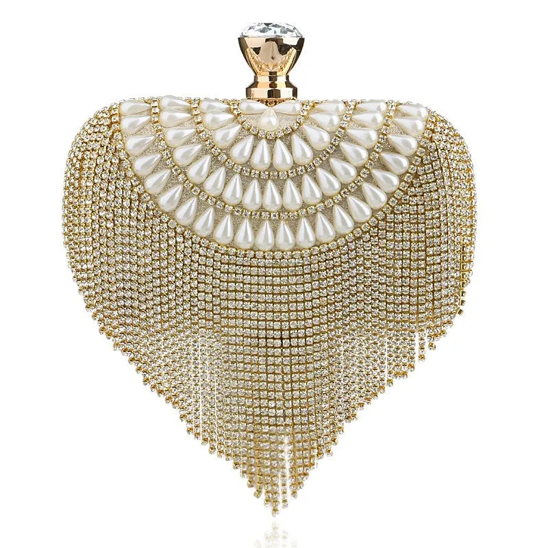 Tassel Rhinestones Clutch Women Evening Bags Beaded Handbags with Pearls