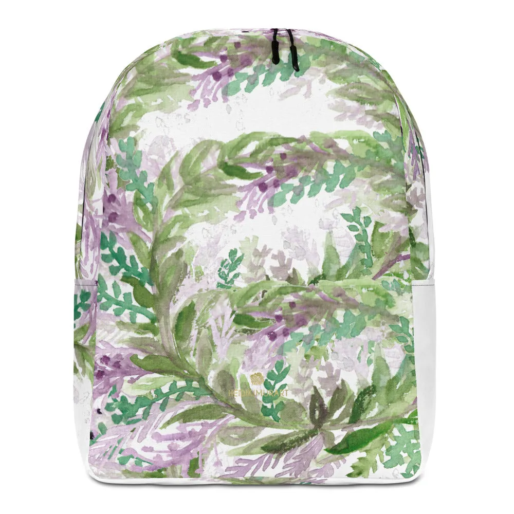 White Lavender Backpack, Floral Print Designer Laptop Minimalist Backpack- Made in EU