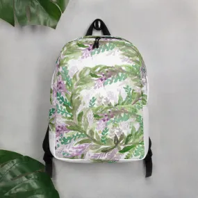 White Lavender Backpack, Floral Print Designer Laptop Minimalist Backpack- Made in EU