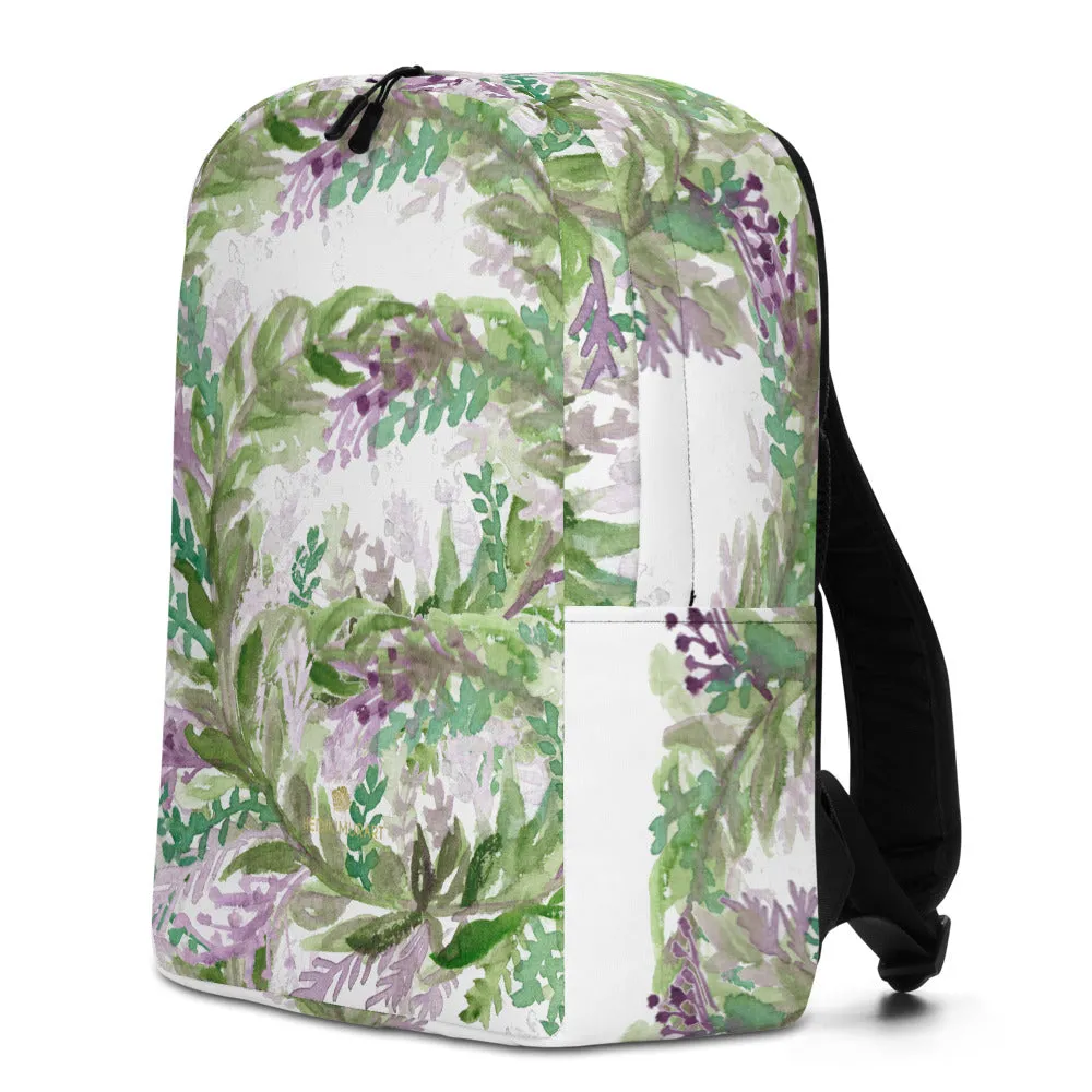 White Lavender Backpack, Floral Print Designer Laptop Minimalist Backpack- Made in EU