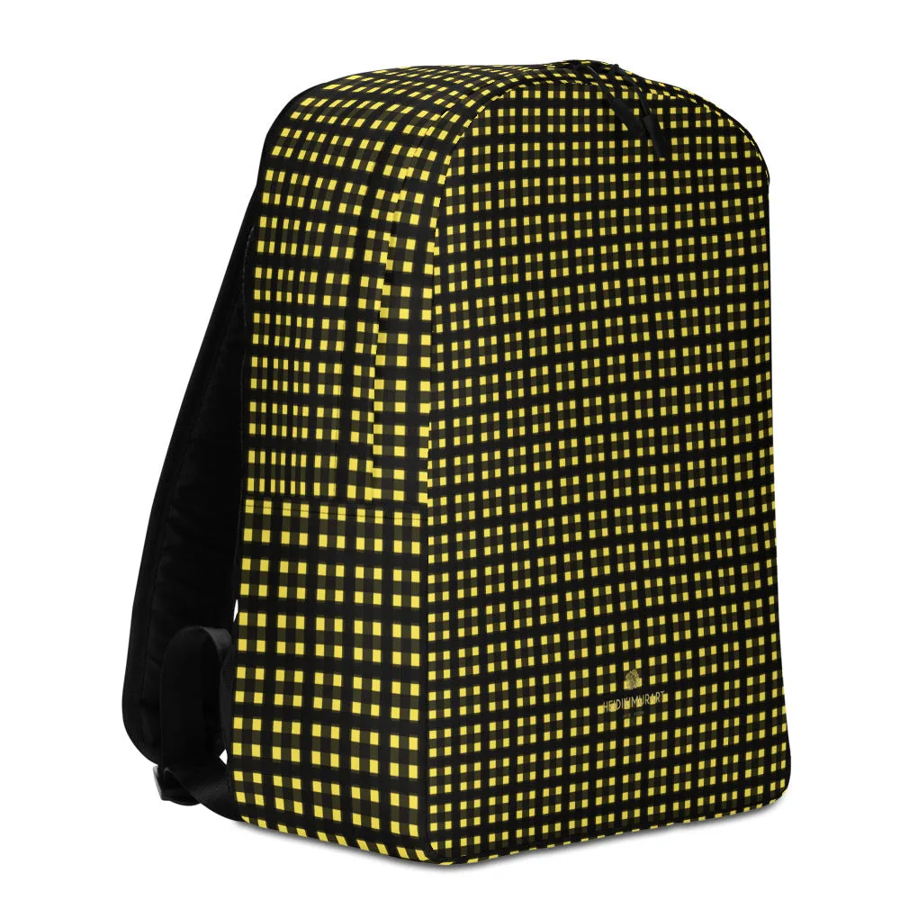 Yellow Black Buffalo Backpack, Plaid Print Modern Minimalist Backpack For School Travel Work-Made in EU