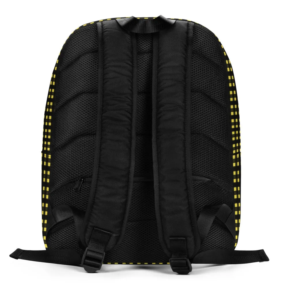 Yellow Black Buffalo Backpack, Plaid Print Modern Minimalist Backpack For School Travel Work-Made in EU