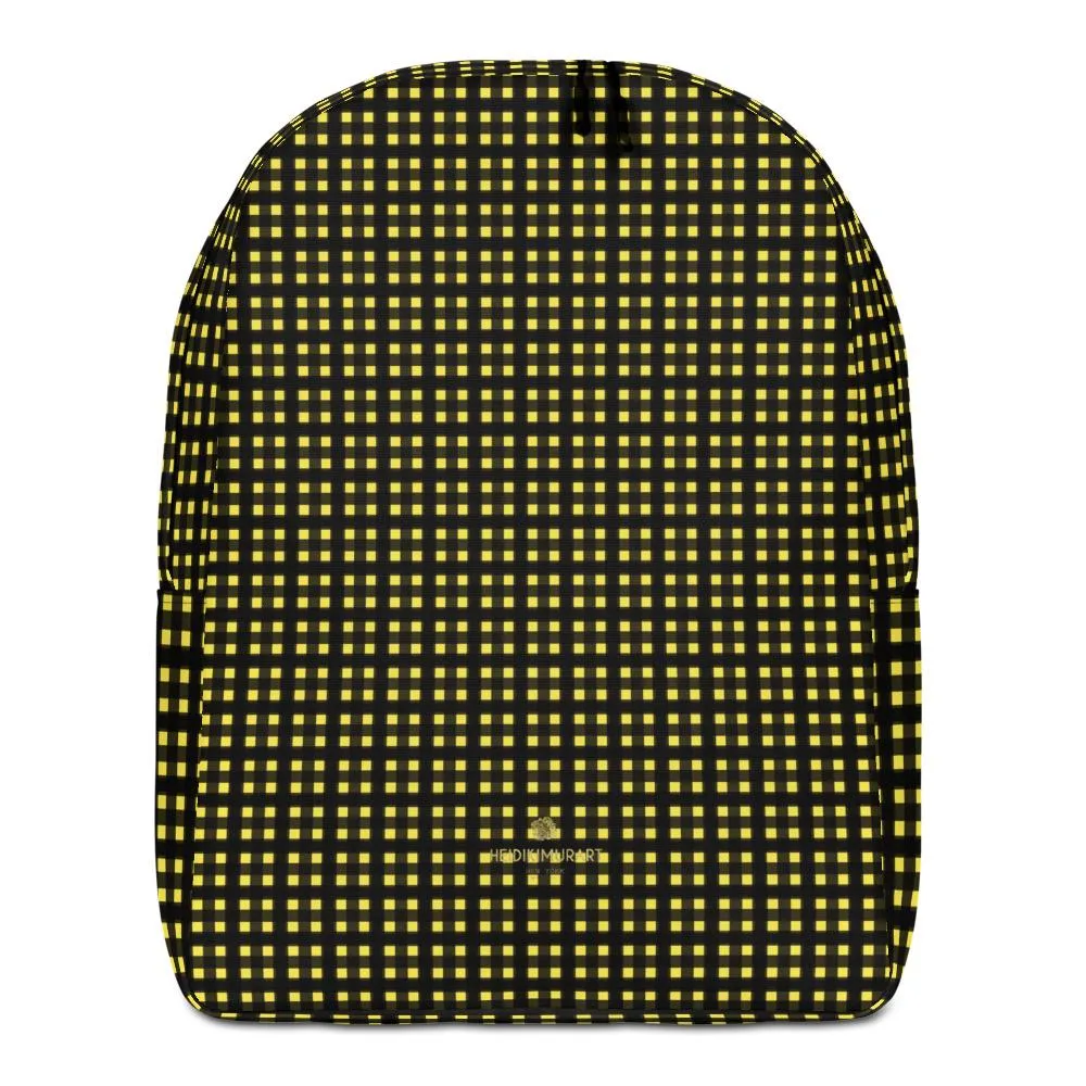 Yellow Black Buffalo Backpack, Plaid Print Modern Minimalist Backpack For School Travel Work-Made in EU